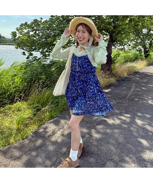 サロペット オーバーオール retro花柄キャミサロペ レディース
