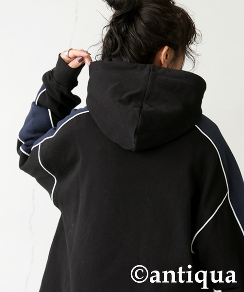 「antiqua」 ジップアップパーカー ONESIZE ブラック レディース_画像5