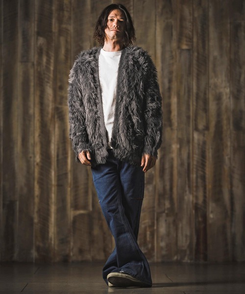 GLIMCLAP カーディガン mcg3773-Feather yarn Button less cardigan