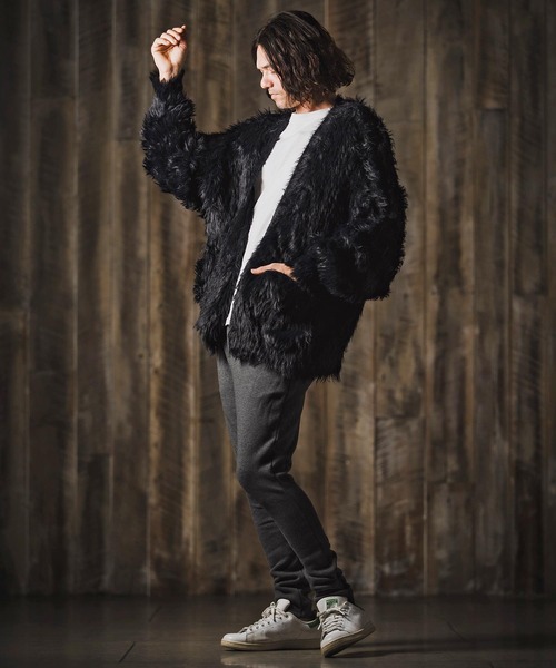 GLIMCLAP カーディガン mcg3773-Feather yarn Button less cardigan