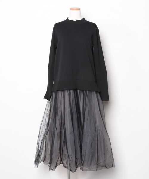 LANVIN en Bleu 「LANVIN Bleu」 ドッキングワンピース 38 ブラック