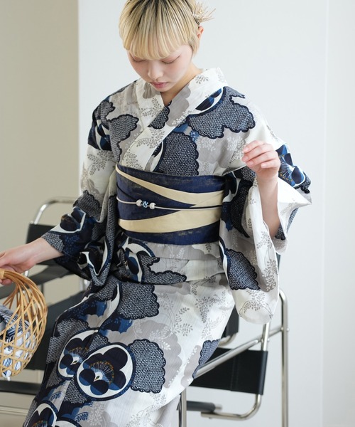 utatane 浴衣 浴衣 単品 ディープネイビーの梅と雲取 レディース
