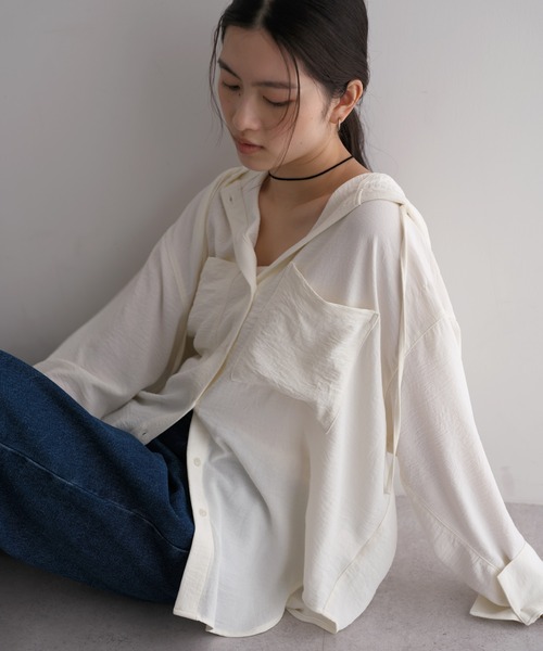 「andme」 「alma design」長袖シャツ M ダークブラウン レディース_画像2