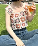 ベスト ジレ 夏 フラワークロシェ編みビスチェ...の詳細画像1