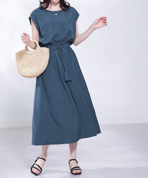 【ラピーヌ】美品✨リネン100% ワンピース ウエストゴム フラワープリント ワンピース リネンライクウエストゴムワンピース : ZOZOTOWN Yahoo!店