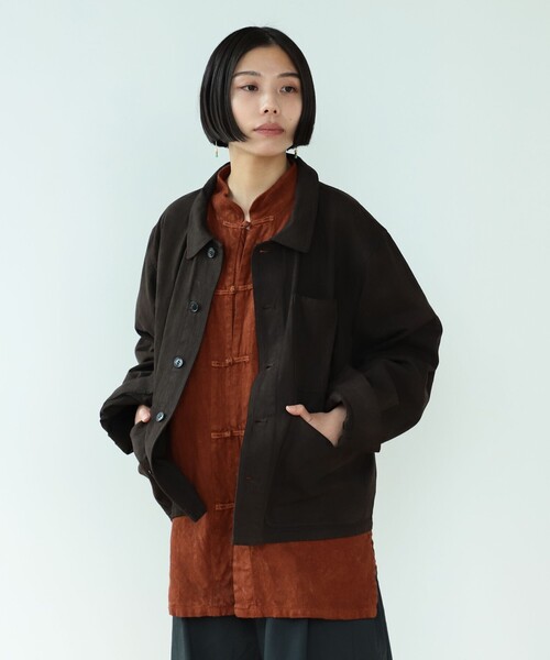 激レア108着限定【MHL.】天然泥染めコットンドリル地3Bジャケット 日本製 fennica ブルゾン アウター / 奄美大島 泥染め French work