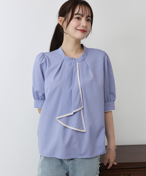 何でも揃う BLUEEAST バイカラーボウタイブラウス シャツ ブラウス トップス