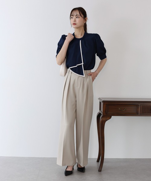BLUEEAST ブラウス シャツ バイカラーボウタイブラウス