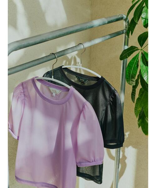 To b. by agnes tシャツ シアー パフスリーブ Tシャツ レディース