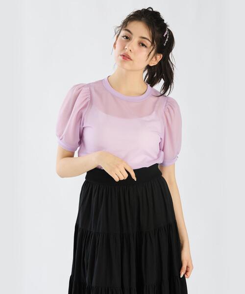 To b. by agnes tシャツ シアー パフスリーブ Tシャツ レディース