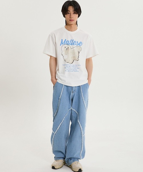 【WAI KEI】兼用★ペインティングマルティーズスウェットシャツ WaiKei tシャツ 「UNISEX」Wai Kei／マルチーズイラストT メンズ