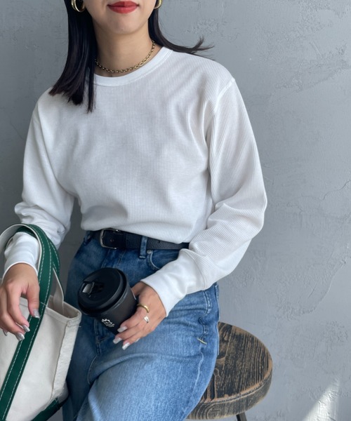 tシャツ 「HEALTHKNIT/ヘルスニット」 別注 クルーネック ワッフルボーダーTシャツ レディース