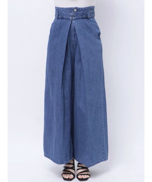 CHEEZE˓˓༼ˀᵕ̈༽ DENIM×DENIM デニムパンツ　FREEサイズ ジグザグステッチのデニムパンツ ブルー×ホワイト（サイズ3