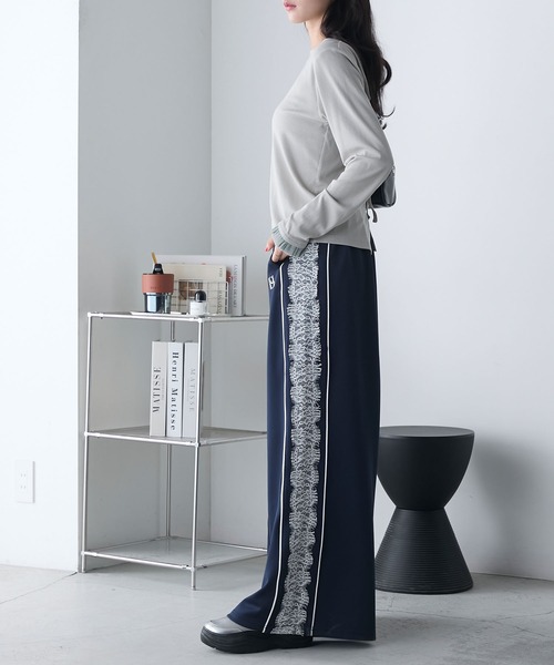 韓国商品/ FRITUR レーストラックパンツ forksy. パンツ 「forksy.」レースシアーライントラックパンツ