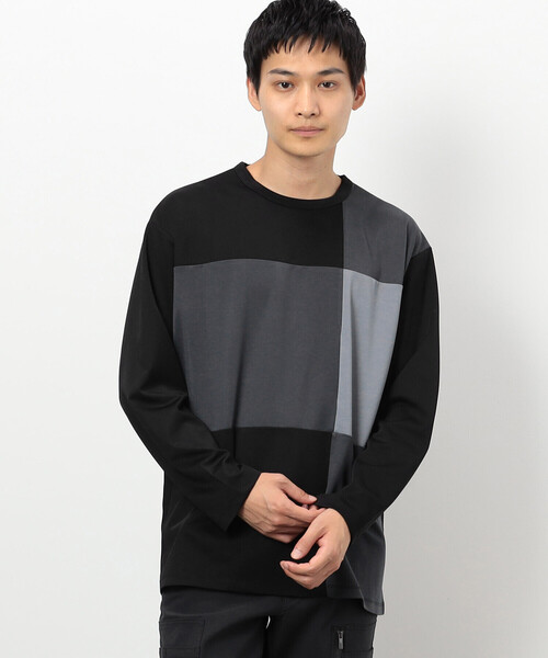 COMME CA ISM tシャツ カラーブロック パッチワーク クルー