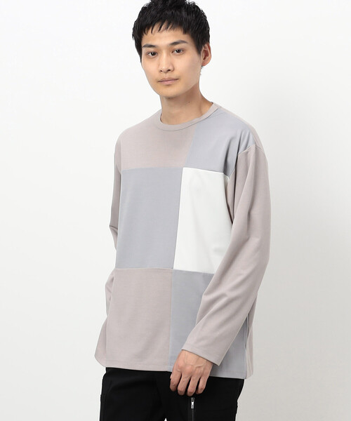 COMME CA ISM tシャツ カラーブロック パッチワーク クルー