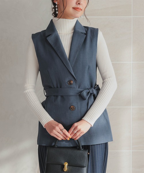775Massimo Dutti ベルト付ウールベスト　ジレ KOBE LETTUCE ベスト ジレ ウエストベルト付きテーラード