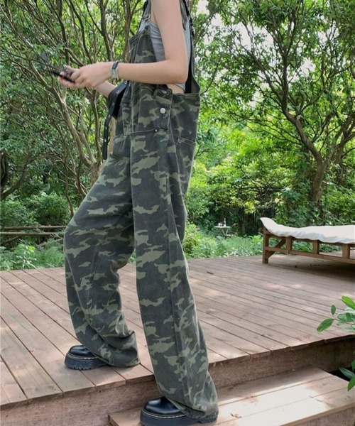 CANVAS+ サロペット オーバーオール 「CANVAS+」迷彩柄オーバーオール