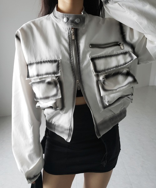 ♡新品タグ付き♡今期新作♡ショートブルゾン♡ me+em select ブルゾン アウター 「 2color 」スプレー加工
