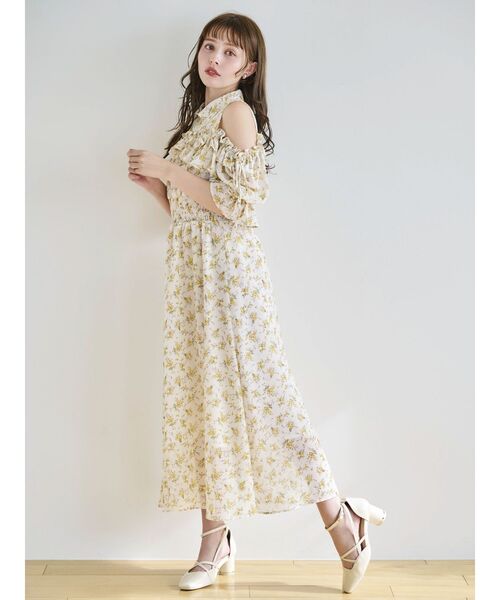 dazzlin ワンピース 2WAYショルダーフラワーラッフルワンピース