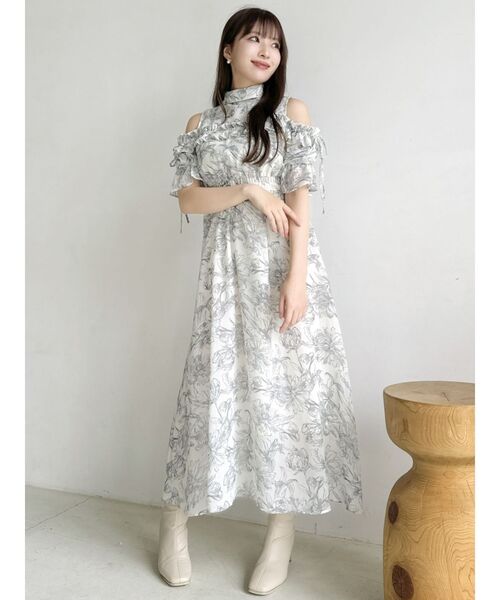 dazzlin ワンピース 2WAYショルダーフラワーラッフルワンピース