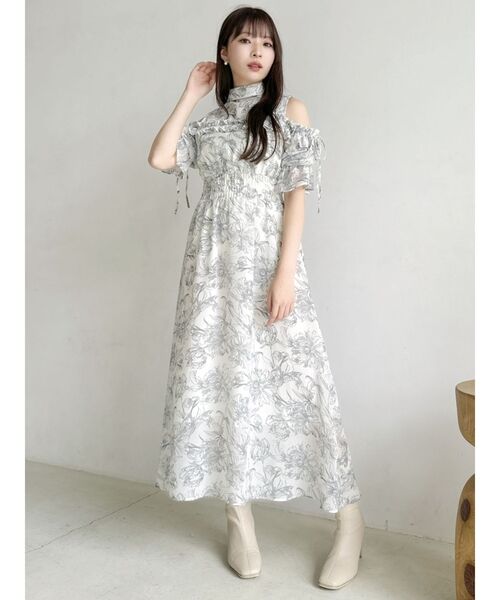 国内配送★SaturdayClub★ワイドショルダー ラッフル ワンピース dazzlin ワンピース 2WAYショルダーフラワーラッフルワンピース