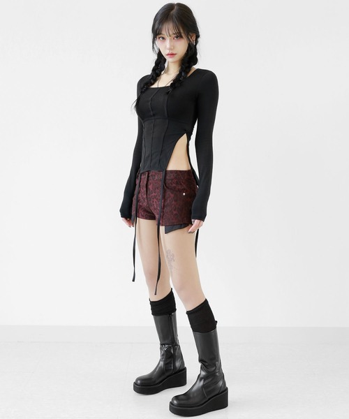 minsobi パンツ レオパード ミニマル タイトショートパンツ