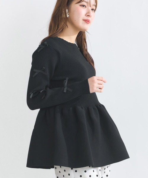 PICCIN PERLA ニット セーター 袖リボンペプラムニット PICCIN PERLA ニット セーター 袖リボンペプラムニット