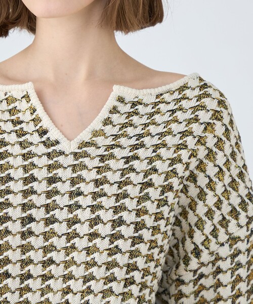 【MACPHEE】ハウンドトゥース キーネックプルオーバー MACPHEE ニット セーター ハウンドトゥース キーネックプル