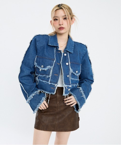 Clum デニムジャケット gジャン 肩パッド入りクロップドデニム