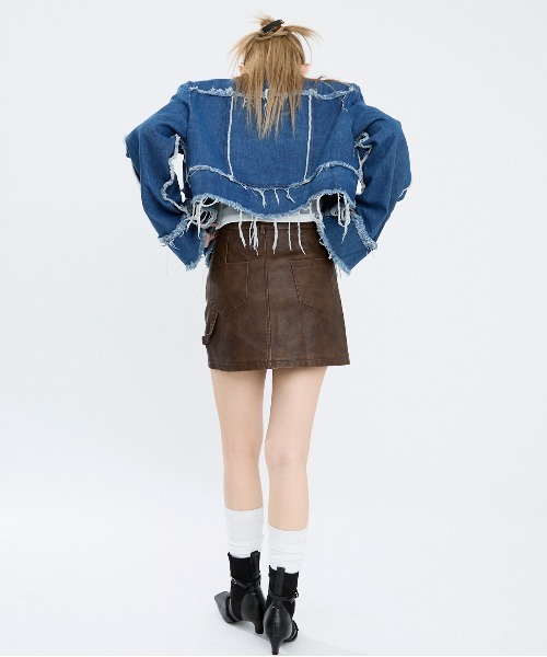 Clum デニムジャケット gジャン 肩パッド入りクロップドデニム