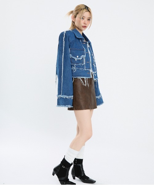Clum デニムジャケット gジャン 肩パッド入りクロップドデニム