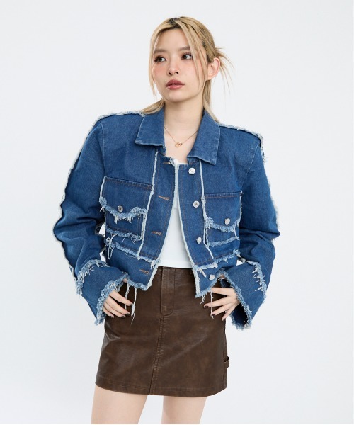 【アルマーニジーンズ】 デニムジャケット Ｇジャン M 肩パッド ジップアップ Clum デニムジャケット gジャン 肩パッド入りクロップドデニム
