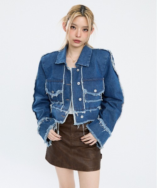 Clum デニムジャケット gジャン 肩パッド入りクロップドデニム