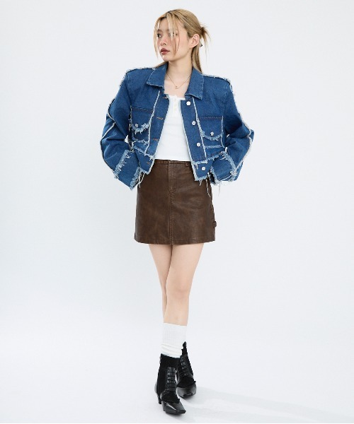 Clum デニムジャケット gジャン 肩パッド入りクロップドデニム