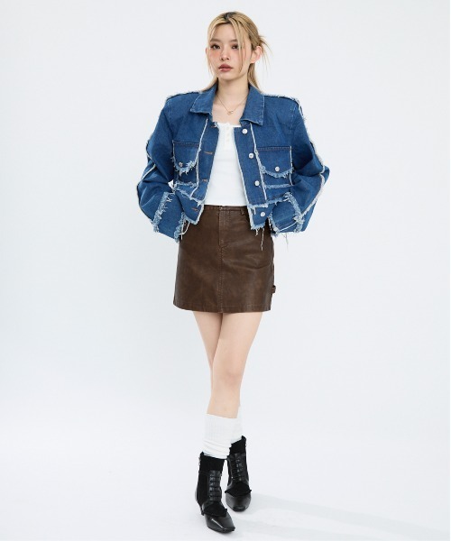 【アルマーニジーンズ】 デニムジャケット Ｇジャン M 肩パッド ジップアップ Clum デニムジャケット gジャン 肩パッド入りクロップドデニム