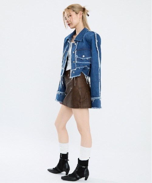 Clum デニムジャケット gジャン 肩パッド入りクロップドデニム