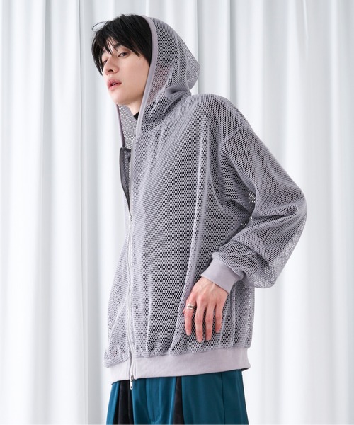 Ellno Loset パーカー メッシュダブルジップフーディ メンズ