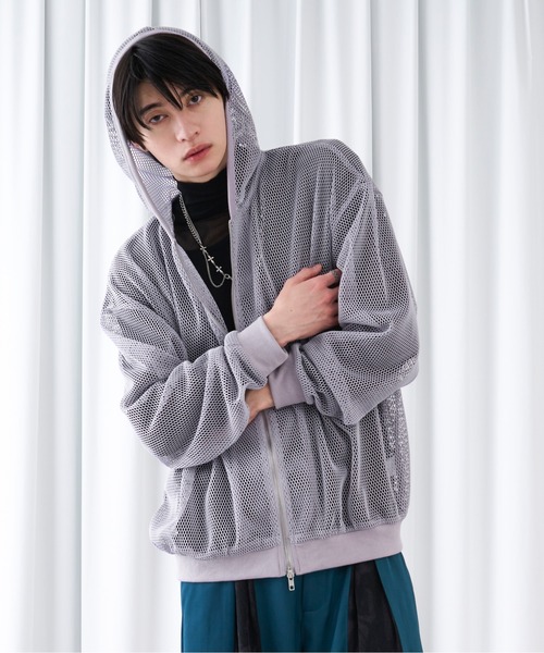 【狐独】メッシュデザインジップフーディ Ellno Loset Ellno Loset パーカー 「狐独」メッシュデザインジップフーディ