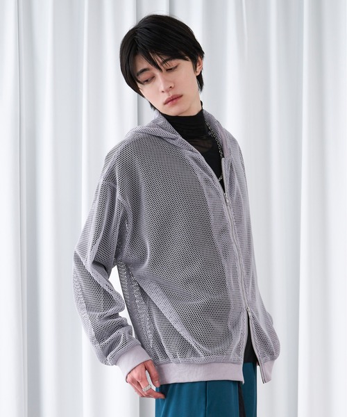 Ellno Loset パーカー メッシュダブルジップフーディ メンズ