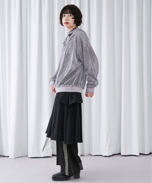 【狐独】メッシュデザインジップフーディ Ellno Loset Ellno Loset パーカー 「狐独」メッシュデザインジップフーディ