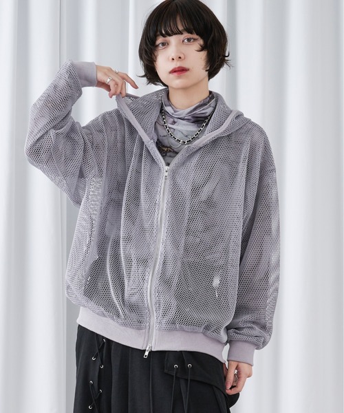 Ellno Loset パーカー メッシュダブルジップフーディ メンズ