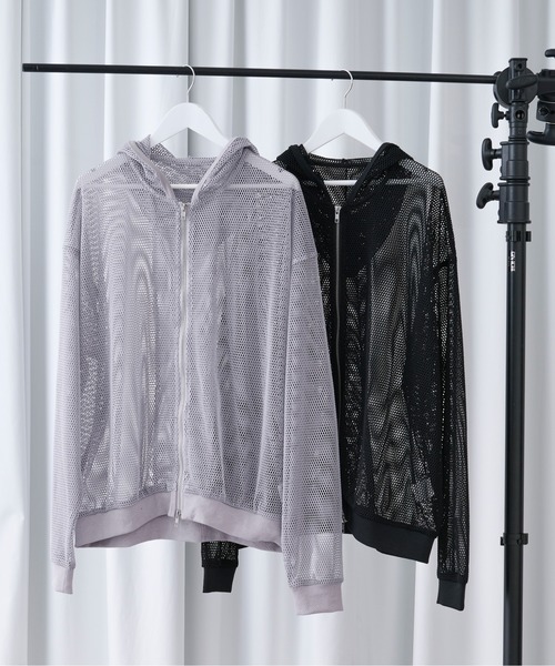 Ellno Loset パーカー メッシュダブルジップフーディ メンズ