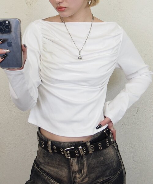 tシャツ ギャザーオフショルTOP レディース WHO'S WHO gallery tシャツ ギャザーオフショルトップス