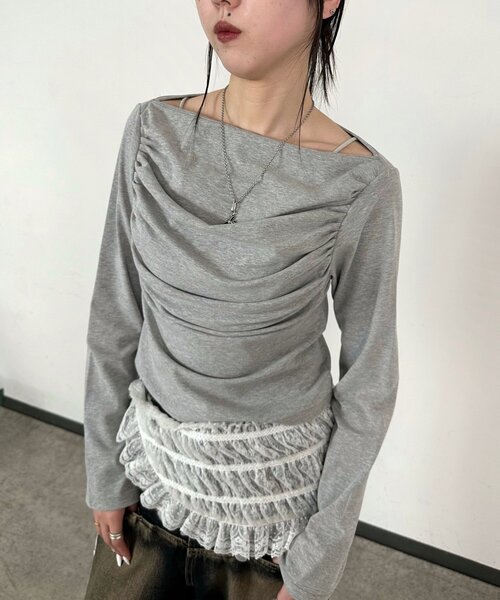 tシャツ ギャザーオフショルTOP レディース WHO'S WHO gallery tシャツ ギャザーオフショルトップス