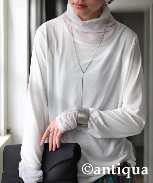 antiqua（アンティカ） antiqua tシャツ シアーポイントギャザー 