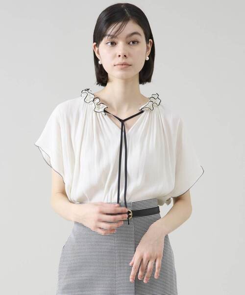 最終値下げ【新品】メルローズ ティアラ　ぺプラム トップス　チュニック　ブラウス Tiara ブラウス シャツ バイカラーメローブラウス レディース