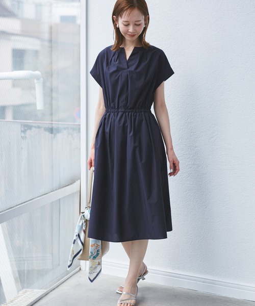 もんROPE PICNIC スキッパーシャツワンピース ネイビー ROPE' PICNIC シャツワンピース 「WEB限定」「UVカット・接触冷