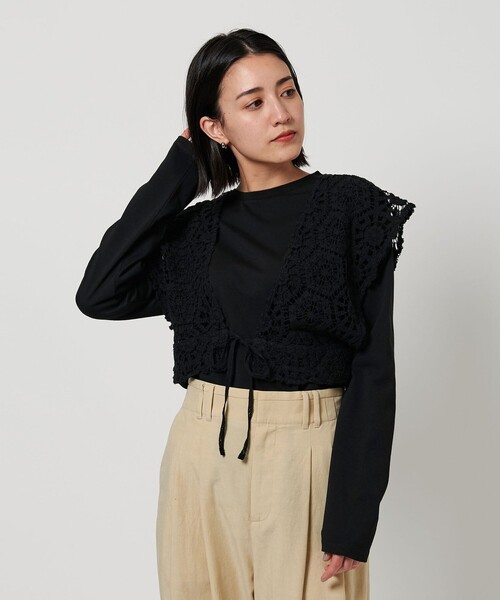 tシャツ 「WEB限定」レースベスト×ロングTシャツ レイヤードセット レディース
