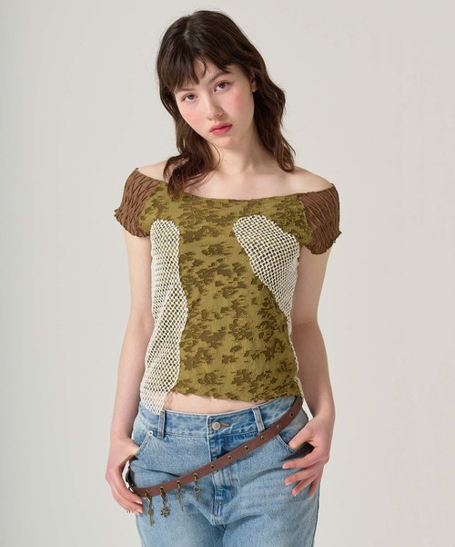 tシャツ 異素材ドッキング フレンチトップス TINA：JOJUN レディース TINA：JOJUN tシャツ 異素材ドッキング フレンチトップス